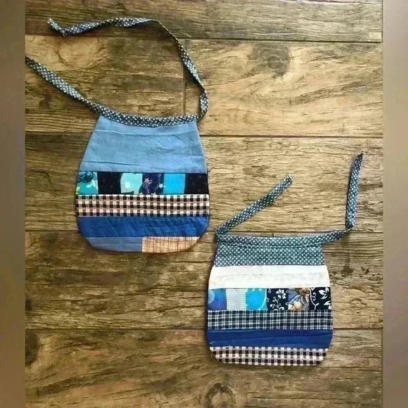 LOT OF 2 BABY BOY DENIM UPCYCLED MATERIAL QUILT BIBS - Picture 1 of 4